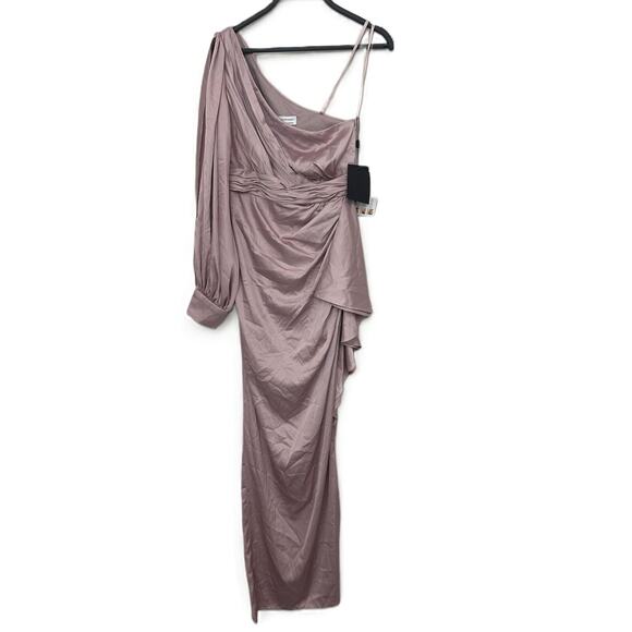 New Ieena For Mac Duggal Pink One Shoulder V-Neck Draped Dress 55398 Size 6 - Picture 1 of 9